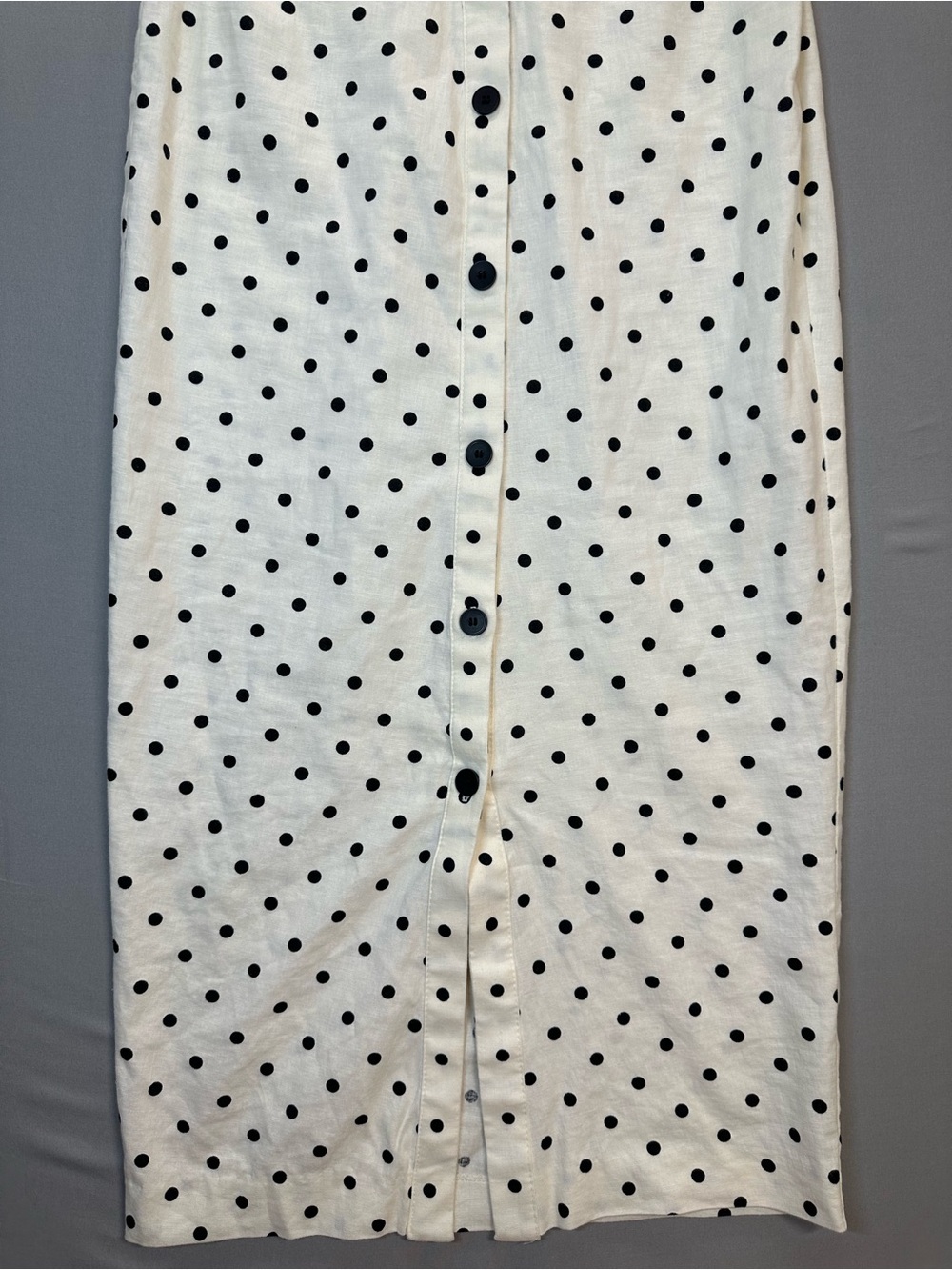 Zara Polka-Dot Linen-Blend Fitted Midi Dress, Cap Sleeve, Ruched - Womens XS - Picture 7 of 16